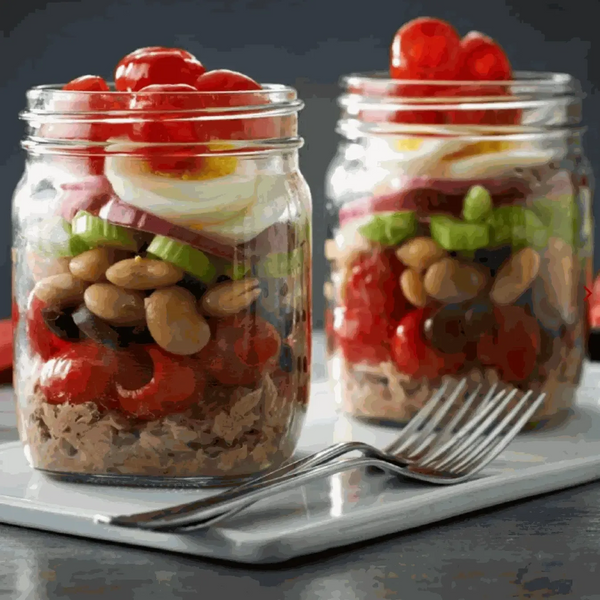 PEPPADEWS mild whole peppers in sweet and sour brine served in a jar salad with beans and vegetables