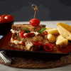 PEPPADEWS Mild whole peppers in sandwich with cheese and chips on plate