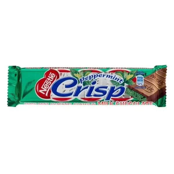 Nestle Peppermint Crisp 49g chocolate bar with mint-flavored cracknel filling