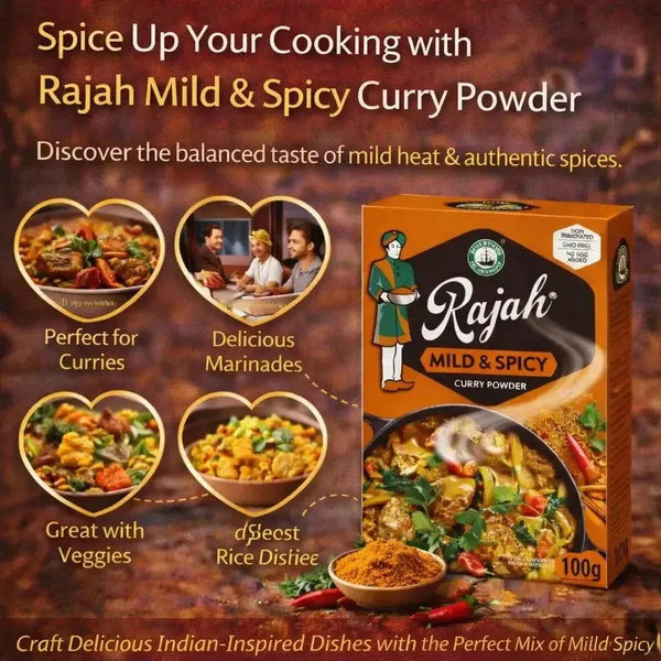 Rajah Curry Powder 100g pack with mild and spicy authentic Indian spice blend for curries and cooking