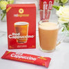 Box of 10 Red Espresso Cappuccino instant sachets with natural, caffeine-free Rooibos flavor