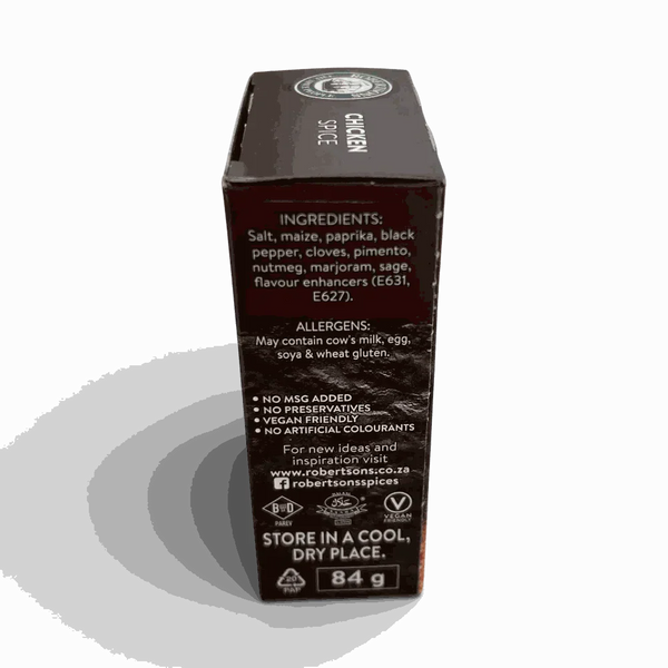 Robertsons Refill Chicken Spice 84g bottle with paprika and seasonings for chicken dishes