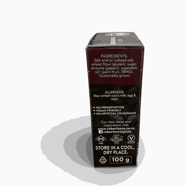 Robertsons Refill Meat Tenderiser 100g packaging with herbs and spices for enhanced flavor