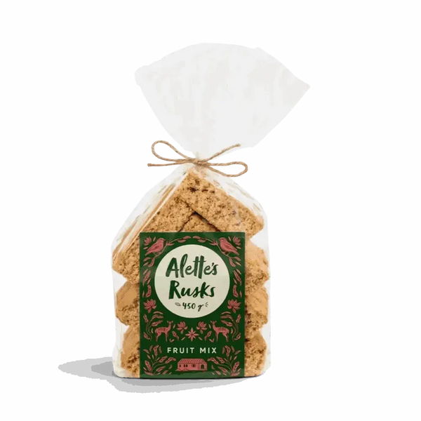 Alette's Rusks Fruit Mix 450g crunchy bran-style rusks with mixed dried fruit in resealable pack