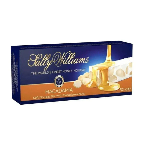 Sally Williams Nougat Macadamia 50g bar with creamy texture and nutty flavor