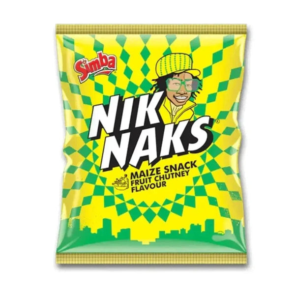 Simba Nik Naks Chutney 135g crunchy maize snack with bold chutney flavor from South Africa