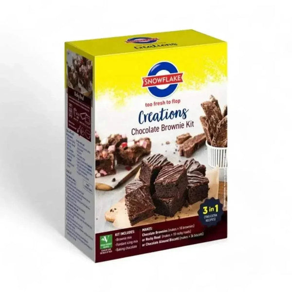 Snowflake Creations Chocolate Brownies kit 615g package with baking ingredients and instructions