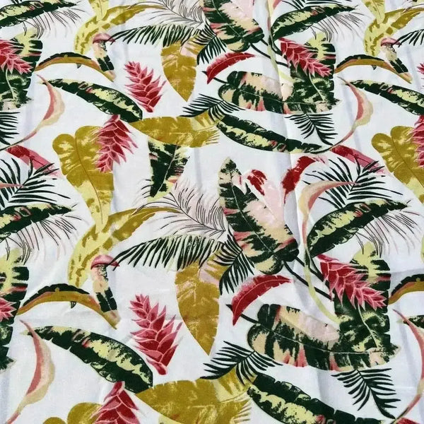 Beige tablecloth with pink and mustard tropical flowers, 275x140cm, elegant and vibrant design