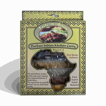 Taste of Africa Durban Indian Mutton Curry 60g package with spices and curry bowl