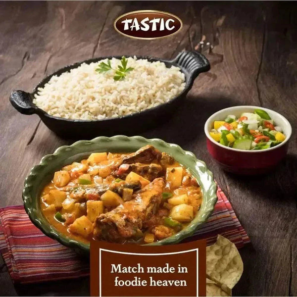 Tastic Long Grain Parboiled White Rice 1kg package showcasing fluffy, nutritious white grains
