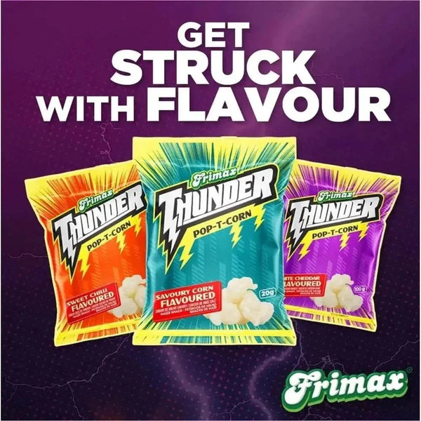 Frimax Thunder Popcorn White Cheddar 100g bag of cheesy popcorn snack
