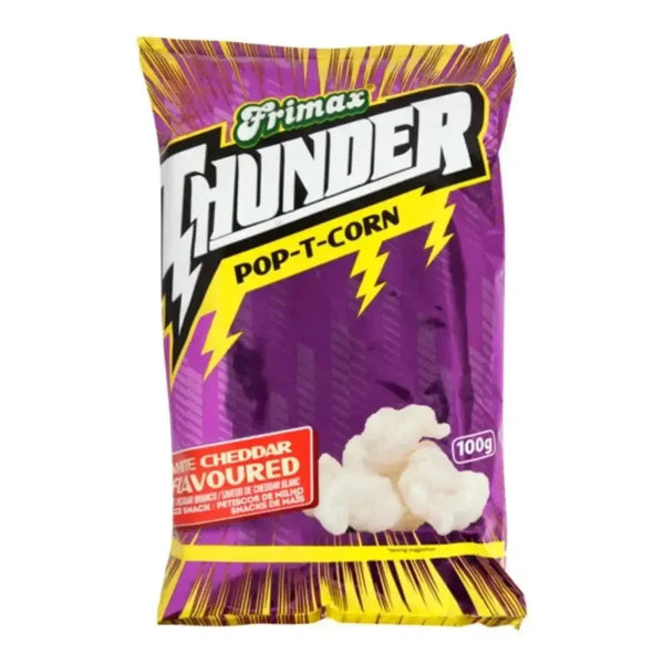 Frimax Thunder Popcorn White Cheddar 100g single-serve bag with cheesy popped corn snack